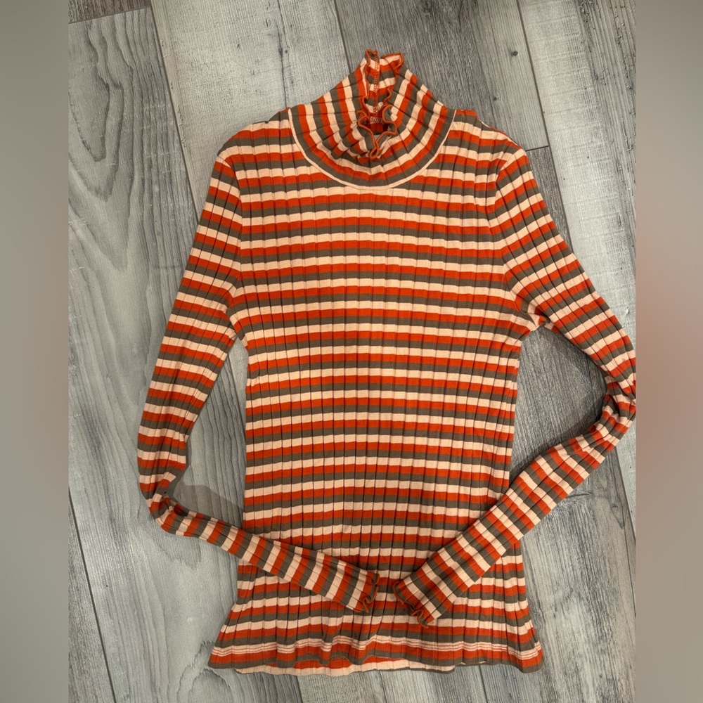 Madewell striped mock neck top with ruffle detail